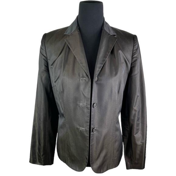 Ann Taylor 100% Silk Chocolate Brown Bronze Blazer Jacket Career Coat Classic - Picture 3 of 14